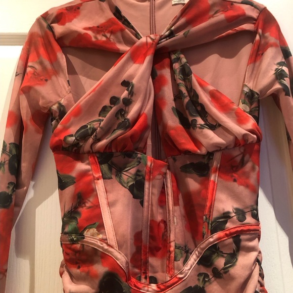 House of CB Red and Pink Floral Long Sleeve Dress - Picture 3 of 5